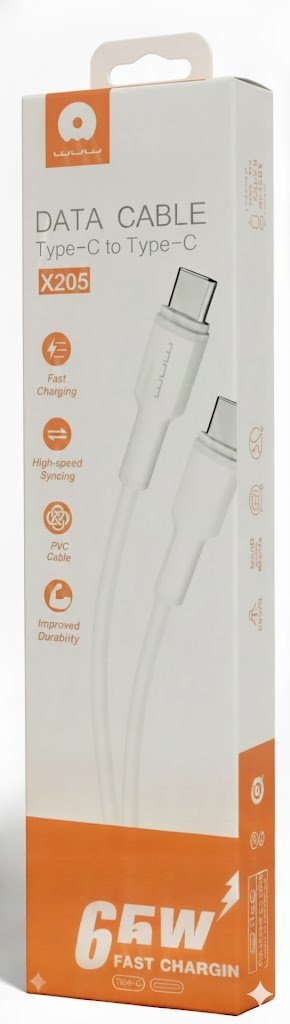كيبل بيانات X205 بقوة 65 واط – Type-C to Type-C.