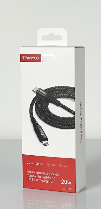كابل شحن TRANYOO فائق السرعة (Type-C to Lightning) بقوة 20W – الطول 2 متر.