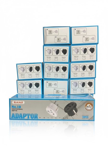 محول السفر الأوروبي SANZ No.18 – الحل الذكي لجميع أجهزة الشحن الخاصة بك